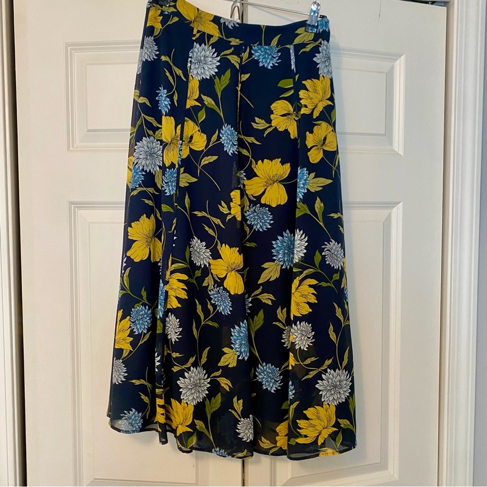 Floral Navy Blue and Yellow Maxi Skirt